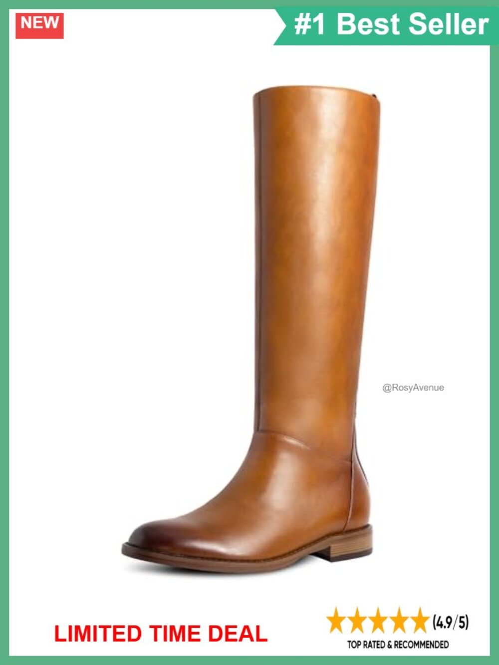 Women's Knee-High Flat Boots Round Toe Low Heel Side Zipper Riding Boots
